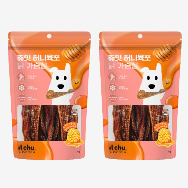 [2개] 츄잇 허니육포 닭 가슴살 오리 안심 강아지 수제 육포 간식 1번째 이미지