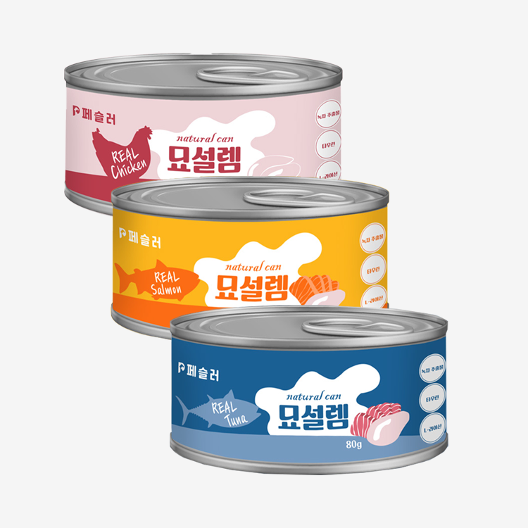 [1개/2개/4개] 페슬러 묘설렘 내추럴 캔 3종 세트(닭가슴살/닭가슴살&참치/닭가슴살&연어) 1번째 이미지
